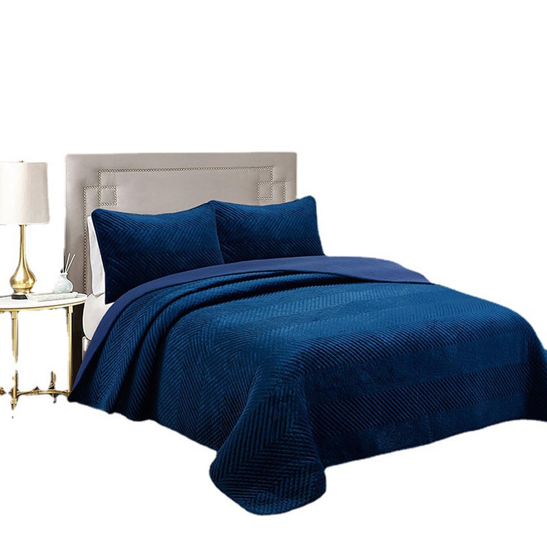 Couvre lit de Luxe Lége,Dessus De Lit Matelassé Velours De Cristal Courtepointe,Couverture De Lit en Réversible pour Lit 2 Personnes avec 2 Taies d'oreiller