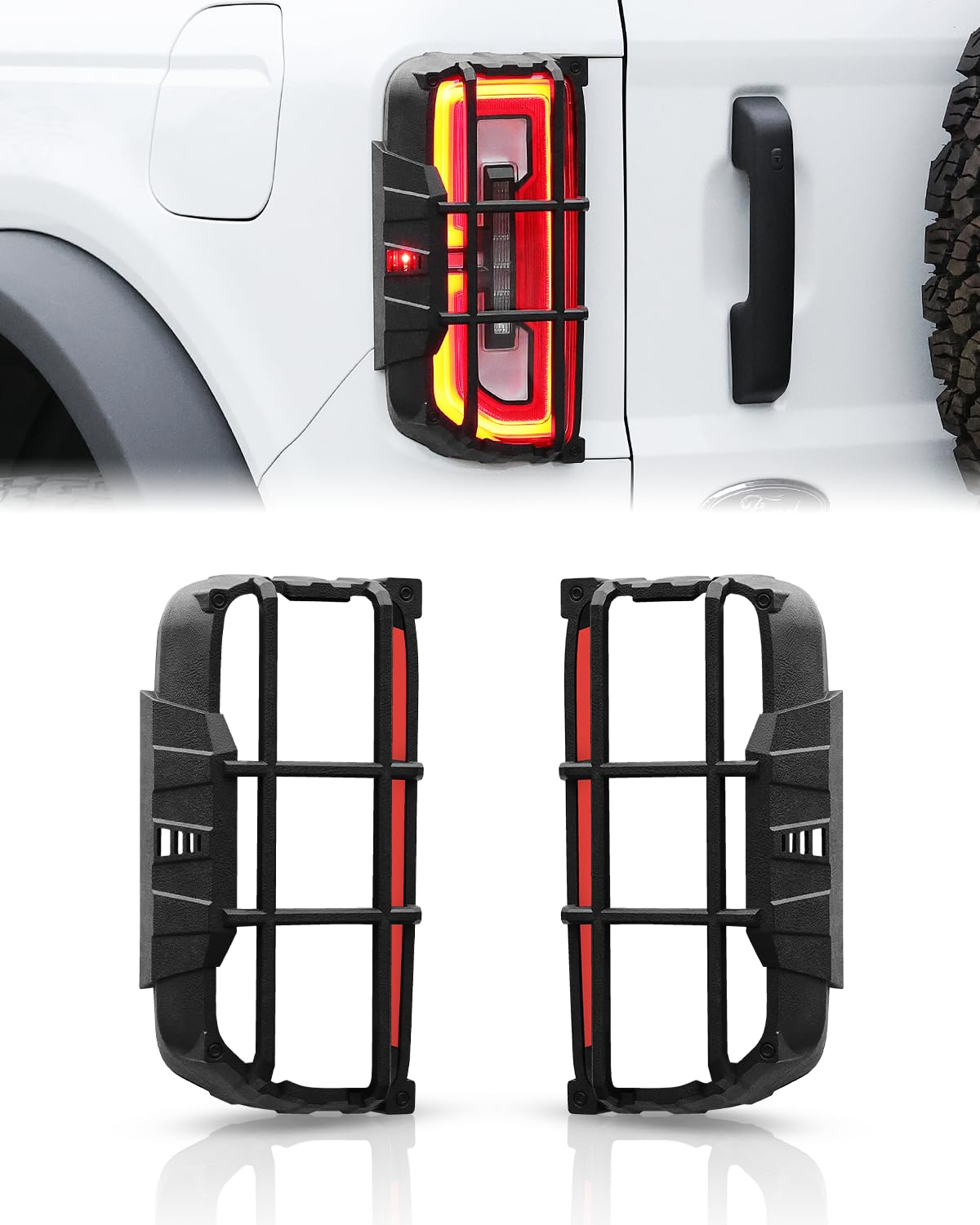 Smoke Black Tail Light Covers For Ford Bronco 2/4 Door 2021-2024 - 2PCS, Acrylic, Peel & Stick Installation, LED Light Compatible