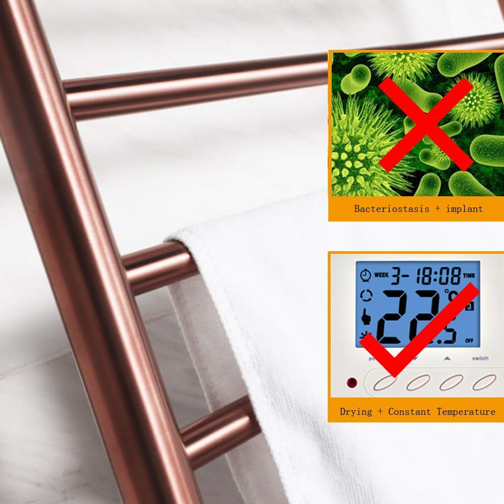 Scaldasalviette elettrico da parete in oro rosa con 10 barre a risparmio energetico in acciaio inox portasciugamani per bagno