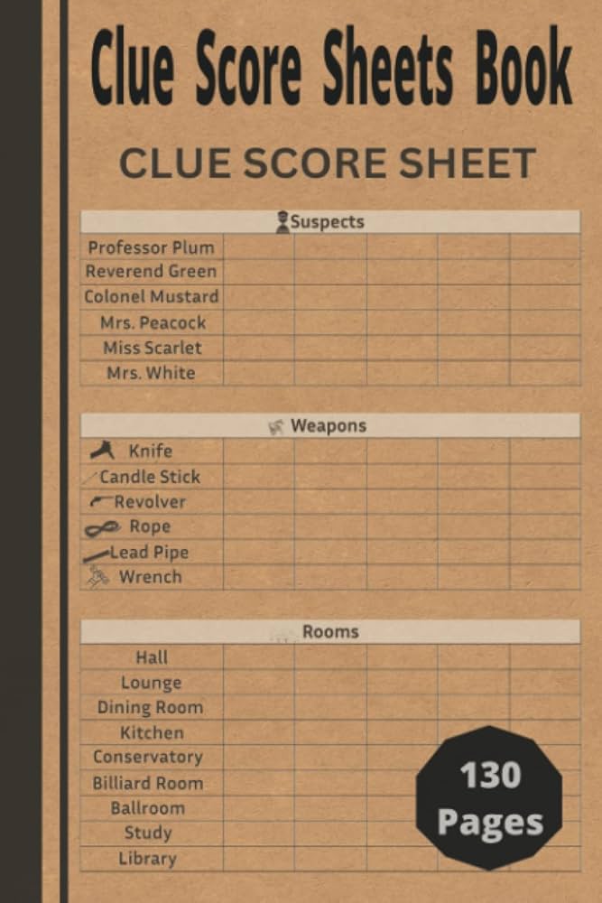Clue Score Sheets Book: 120+ Clue Score Cards and Pads for Retro Clue Board Game, Clue Score Cards.: Galdez, Tom: Amazon.com: Books clue-score-sheets-book-120-clue-score-cards-and-pads-for-retro-clue-board-game-clue-score-cards-galdez-tom-amazon-com-books