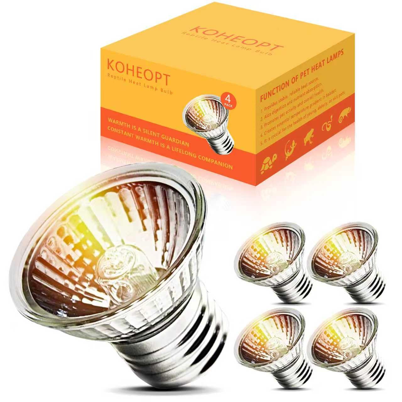 KOHEOPT 75W UVA UVB Bulbs, Light Turtle Heat Lamp for Reptiles and Amphibian Tanks, Terrariums and Cages, Fit E27 Heat Reptile Lamp,Works with Various Lamp Fixtures 4-Pack