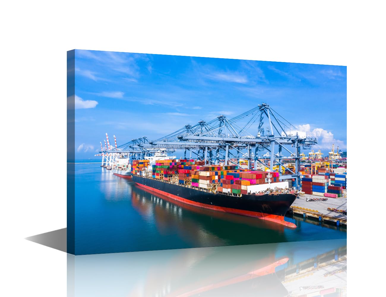 Framed Wall Art 1 Panels Container Cargo Ship at Industrial Port in Import Export Business Pictures Print on Canvas for Living Room Bedroom Decoration, Wrapped Ready to Hang, 36" Wx24 H