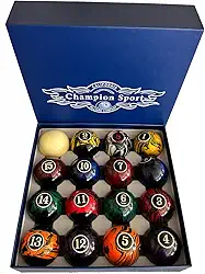 Champion Deluxe Conjunto completo de bolas de bilhar de 6,5 cm (vários estilos disponíveis) (conjunto de bolas de luxo Champion)