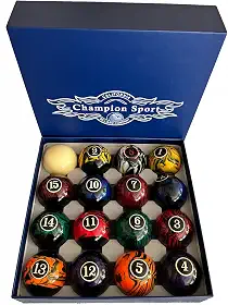 Champion Deluxe Conjunto completo de bolas de bilhar de 6,5 cm (vários estilos disponíveis) (conjunto de bolas de luxo Champion)