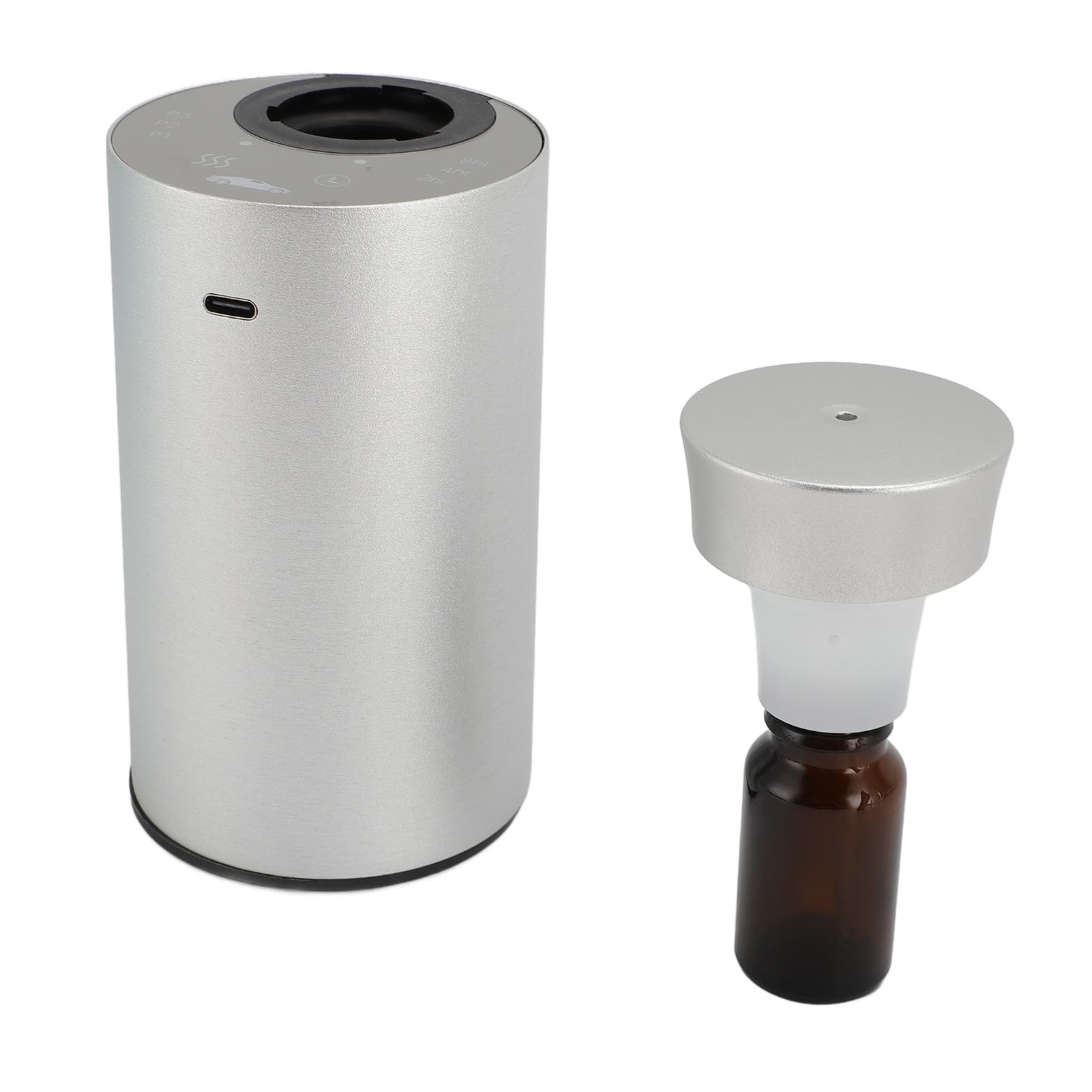 Difusor de Aceite Esencial pequeño Coche portátil, pulverizador sin Agua con Pilas, máquina de aromaterapia silenciosa con Intensidad Ajustable, Elegante diseño de aleación de (Plata)