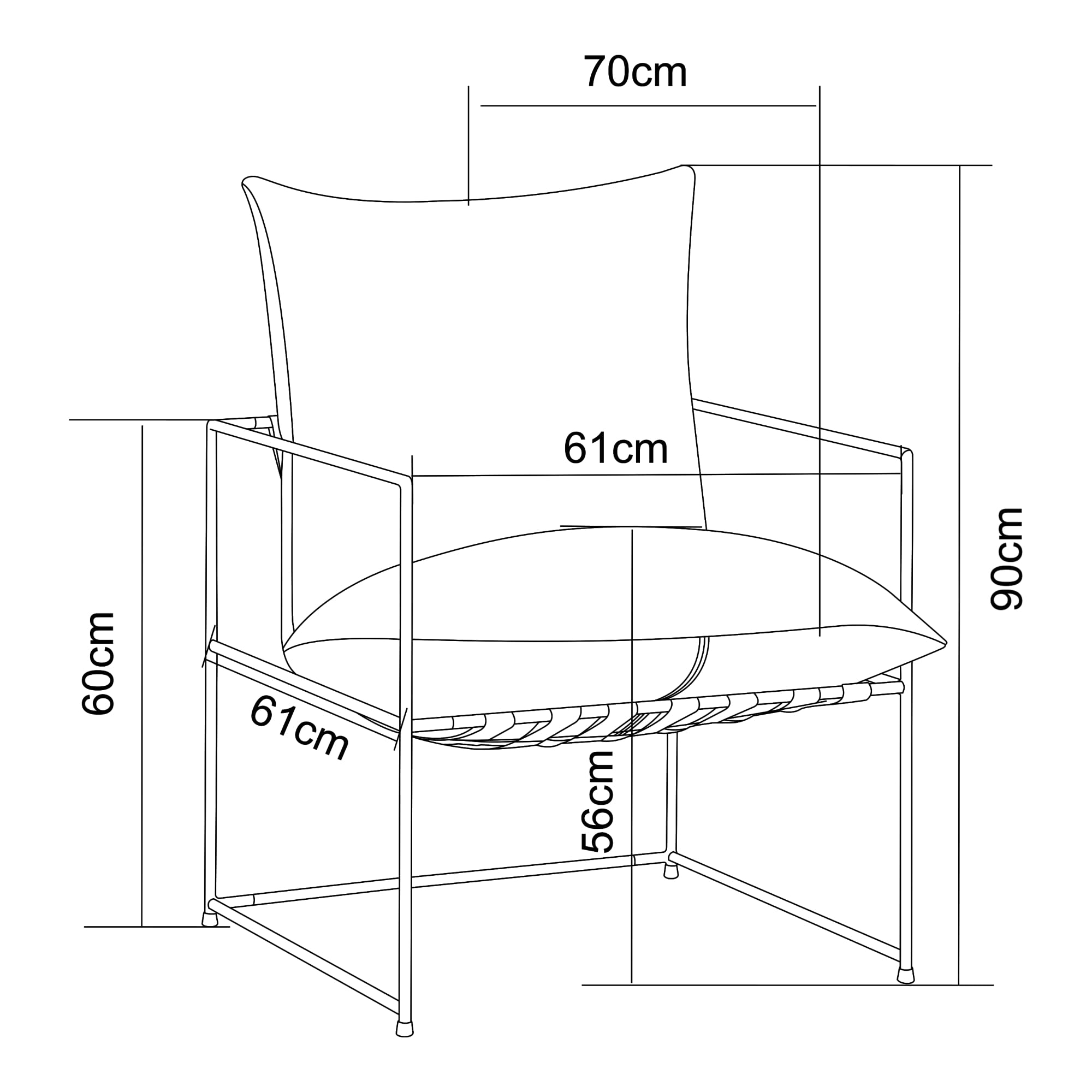 [en.casa] Poltrona Moderna con Cuscino Imbottito e Telaio in Metallo Sedia Relax per Soggiorno Salotto Camera da Letto 90 x 61 x 70 cm Nero/Blu