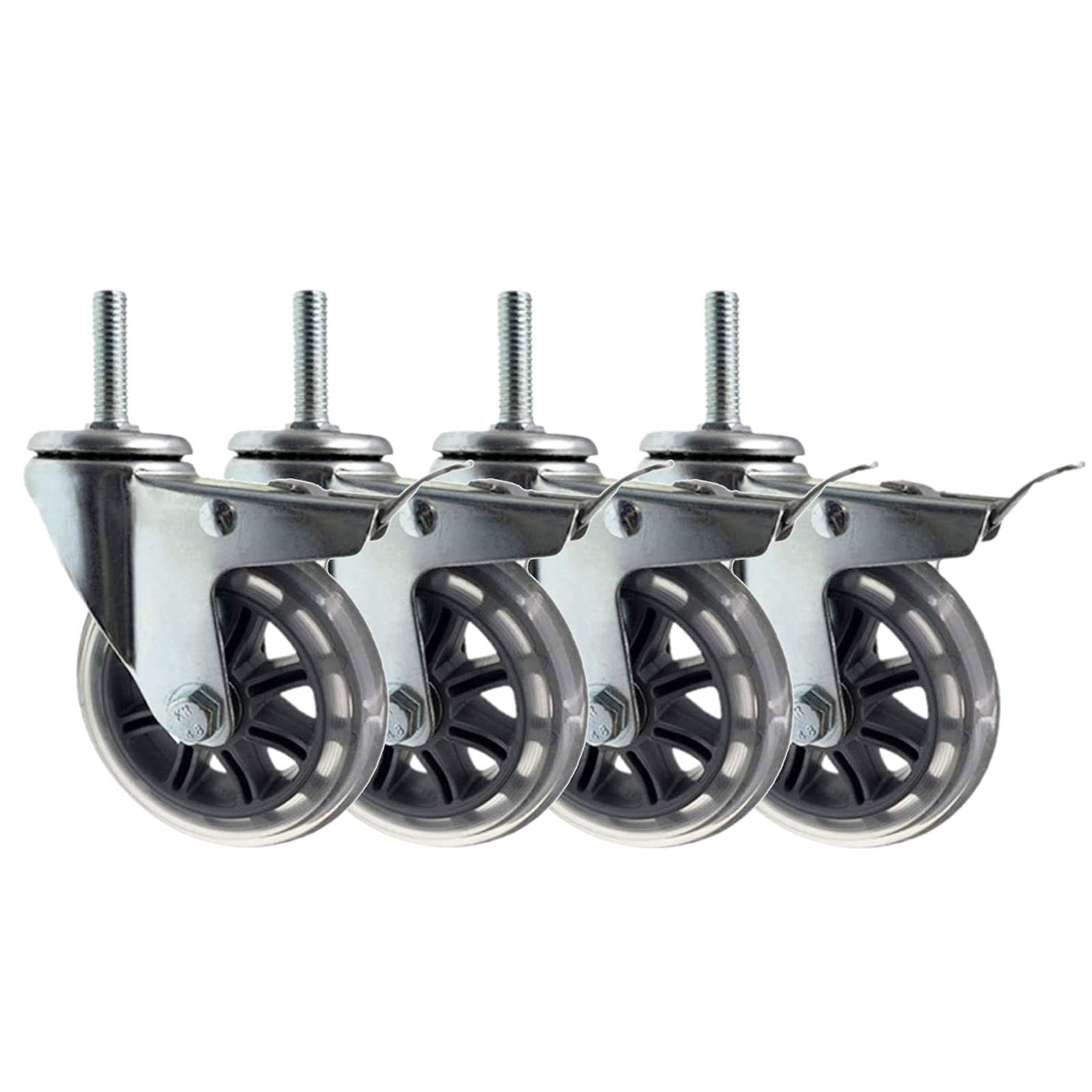 Juego de 4 ruedas giratorias de vástago roscado, uso industrial, capacidad de carga de 200 kg, rodamiento suave y silencioso, compatible con tamaños de pernos M8, M10, M12