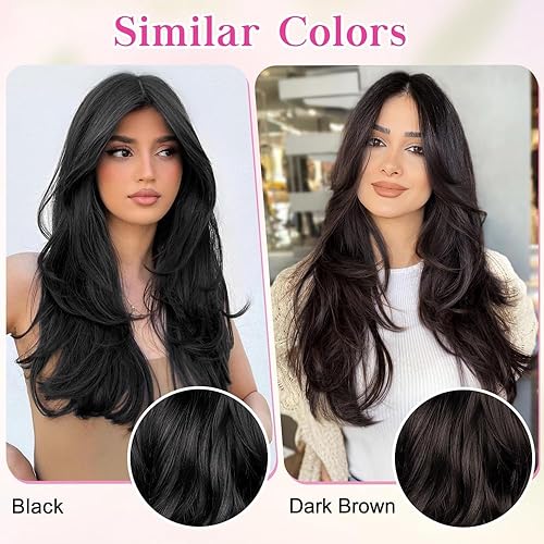 Miniatura 6 de ALXNAN Extensiones de cabello con pinzas, 7 unidades, extensiones de cabello grueso y largo en capas, extensiones de cabello negro de 20 pulgadas,