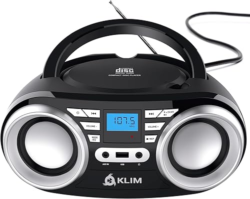 Miniatura 1 de KLIM Reproductor de CD portátil B3 - Nuevo 2023 - Radio FM, CD, MP3, Bluetooth, AUX, USB, luces RGB - CD Boombox - Modo con cable e inalámbrico con
