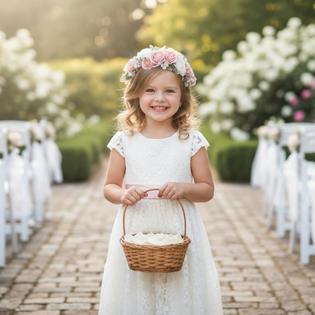 ブラッシュ フラワークラウン ヘアバンド 女の子 誕生日パーティー フローラル プリンセス ヘッドバンド リトルブライドメイド ウェ