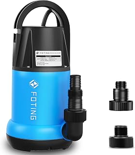 FOTING 1HP Submersible Sump Pump 4600GPH Utility Water Pump for Pool Pond Basement - 31ft Head Thermoplastic Manual Pump