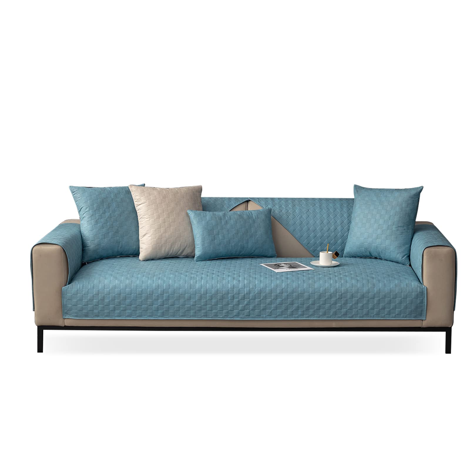 VanderHOME Waterproof Sofa Towel Solid Color Sofa Cover,Furniture Cover Protector,Four Season Non-Slip Sofa Cover for Dogs and Children 110 * 110cm-Light blue-Seat Cover(1 PC ONLY) โ image 1