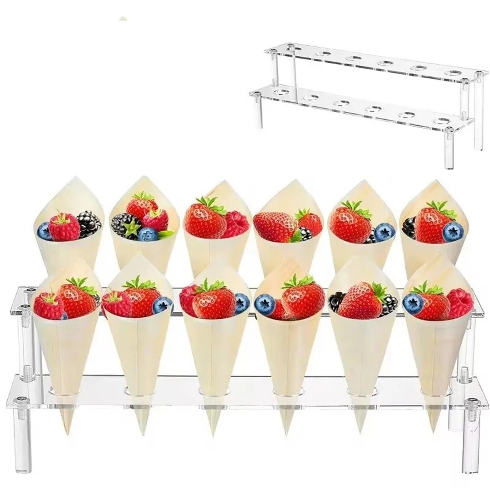 Bandeja para Servir Comida, Plato para Aperitivos, Organizador de Joyas, Soporte para Helado, Cono de Postre, Expositor de Conos de Waffle de 12 Agujeros, Estante de Almacenamiento para Bodas