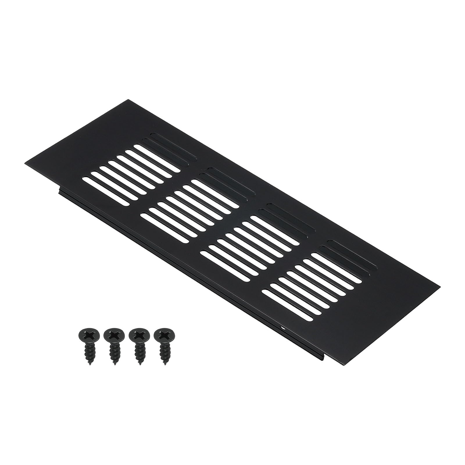 PATIKIL 8 x 3 Inch Door Air Vent Cover, Aluminum Grille Ventilation Cover Louvered with Mounting Screws for Cabinet Wardrobe Door Black