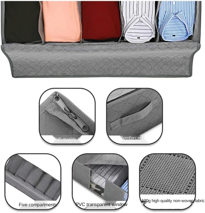 Foldable Under Bed Bags Storage Boxes Breathable Underbed Clothes Storage Bags Zippered Organizer(Gray)