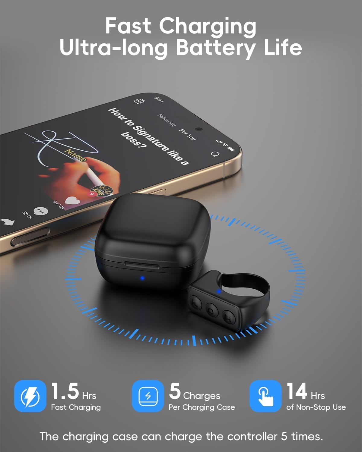Télécommande, Bague Bluetooth de défilement vidéos Photos et Tourne-Page Kindle, TikTok, Youtube, Insta, Compatible avec iPhone, Android, iPad