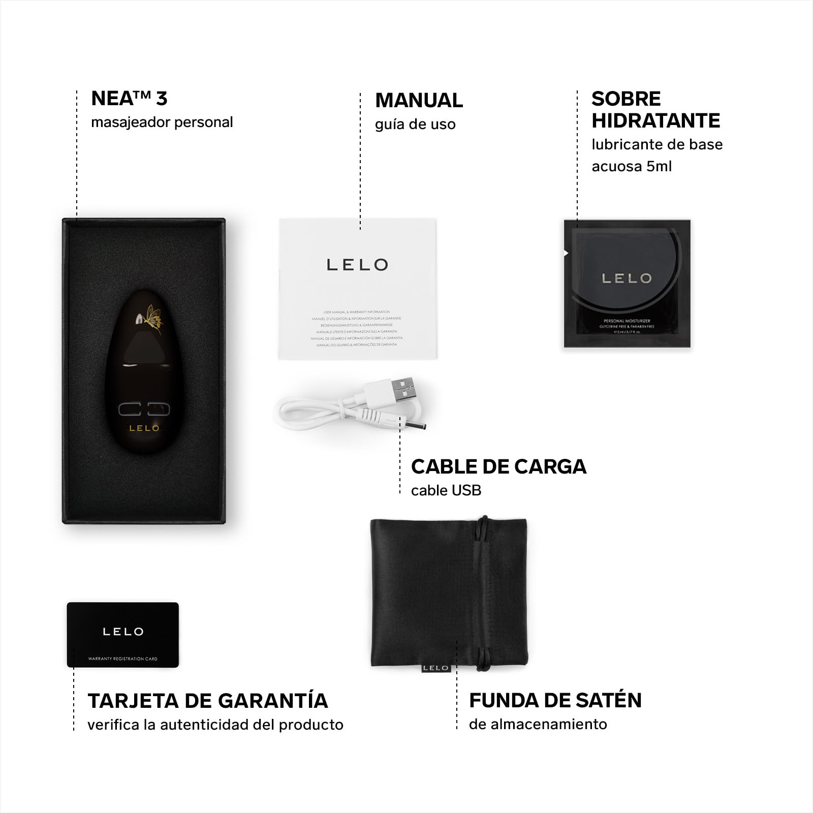 LELO NEA 3 Estimulador de Clítoris Femenino Pequeño Vibrador Mujer Consolador Sexual para Mujeres con 10 Modos de Placer y Varias Intensidades, Pitch Black
