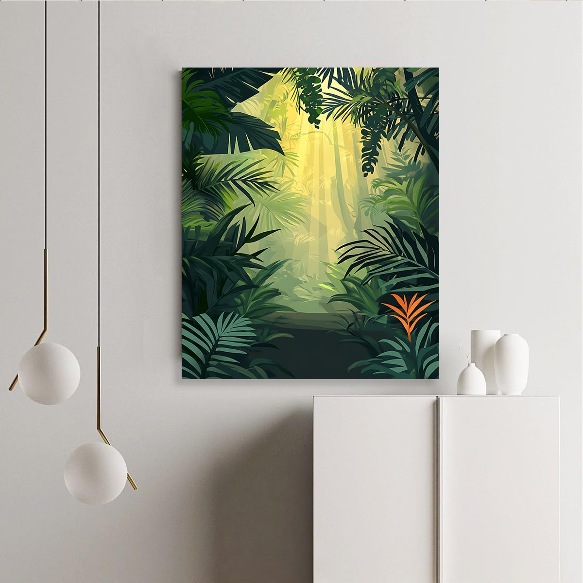 YUNART Las deszczowy świetny wystrój sztuka ścienna botaniczny las deszczowy oprawione zielone liście do salonu nowoczesna sztuka do sypialni 70x90cm rama wewnętrzna