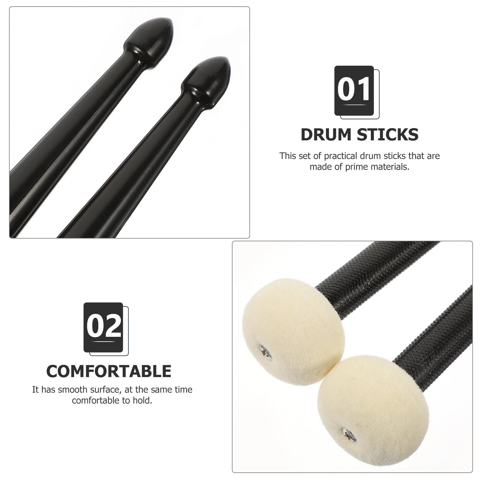 Baquetas de Percusión de Doble Cabeza para Estudiantes, Material de Fieltro y Nylon, Par Cómodo y Práctico para Batería y Tambores
