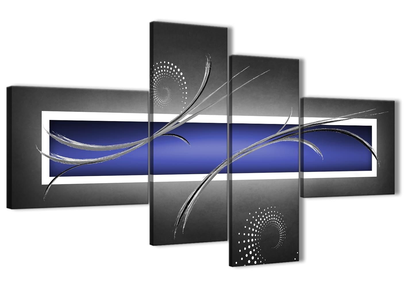 Wallfillers Large Indigo Navy Blue Grey White Abstract Canvas Wall Art - Split 4 Piece - 160cm Wide - 4348