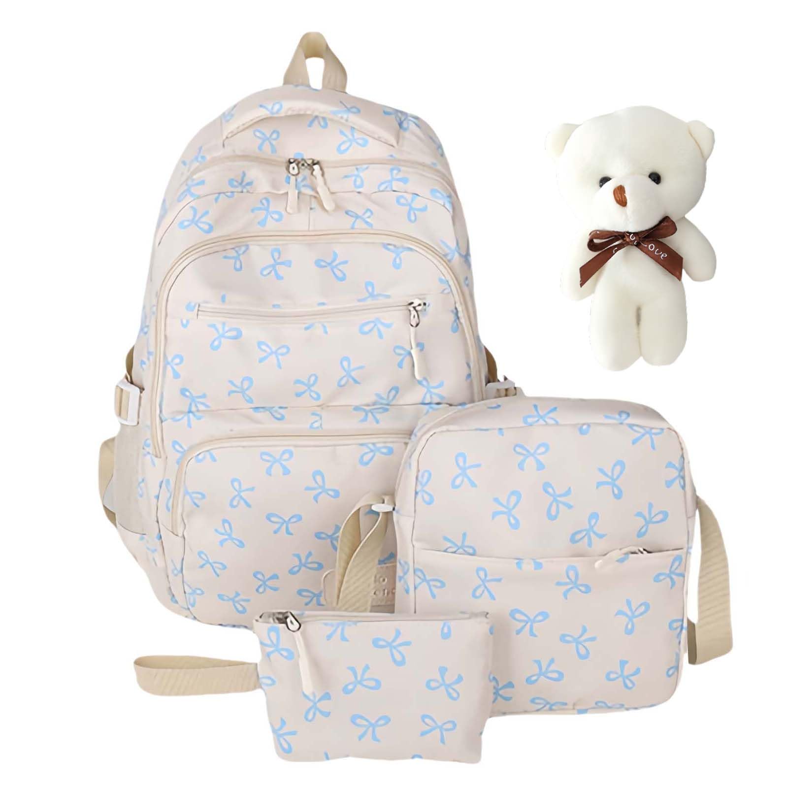 Jeeeun Girls Blue*A Bow Backpack For Coquette Bow Backpack - 3Pcs Set With Matching Pouch & Lunch Bag (Blue*A)