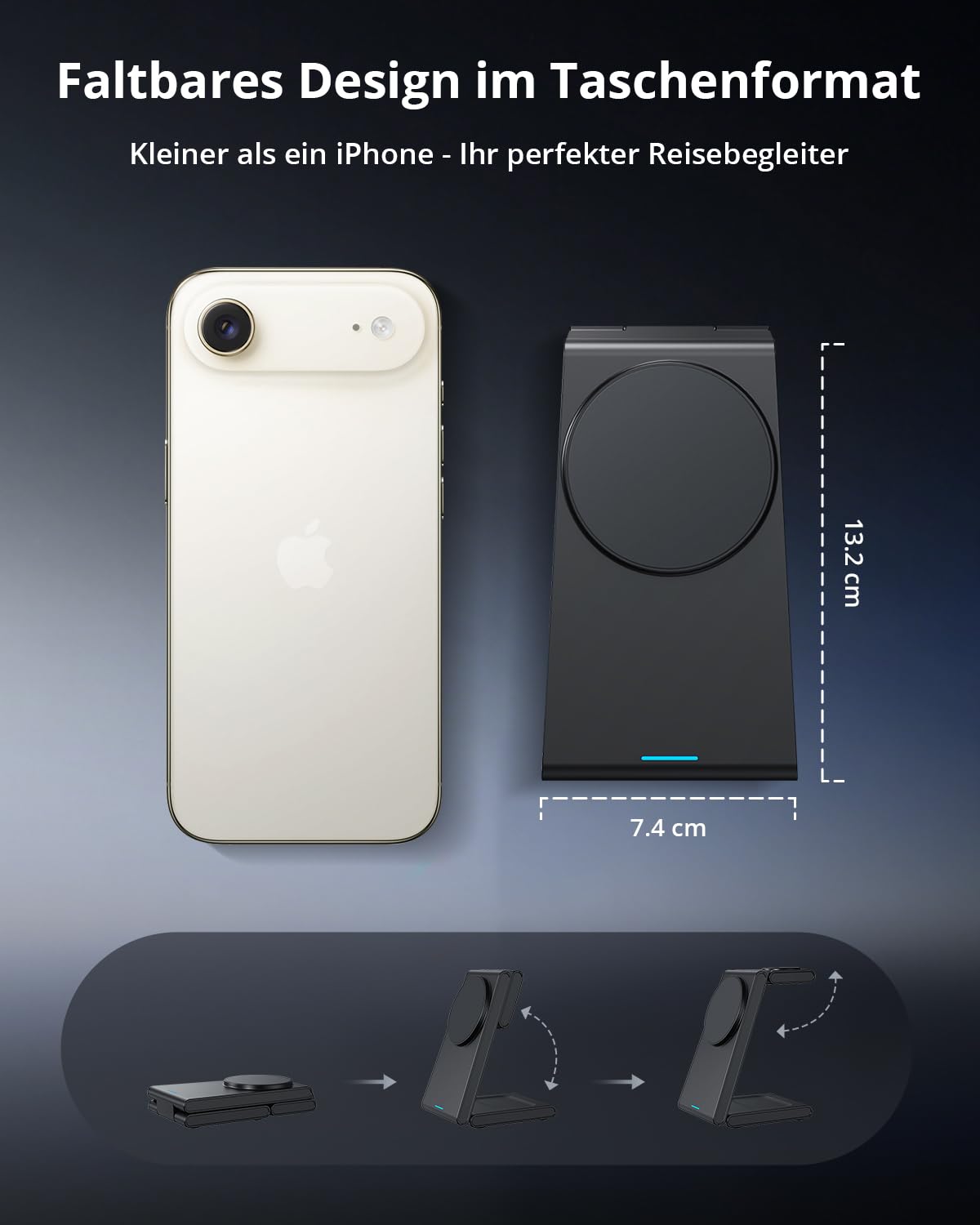 GEEKERA 3-in-1 Faltbar Ladegerät für Mag-Safe, Induktive Ladestation für Apple Watch und iPhone, Induktionsladegerät Kompatibel mit iPhone Air/17/16/15/14/13/12, Apple Watch 11-2, AirPods, Mattschwarz