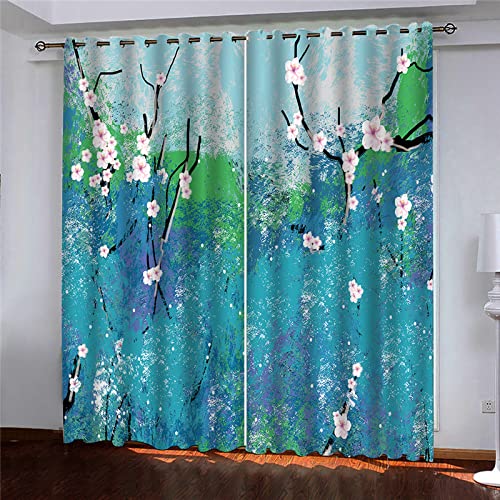 Lot De 2 Rideau Salon Moderne - 3D Art Bleu Prune Motif 264X220cm(Lxh) Rideau Chambre Enfant Moderne Rideaux À Oeillets Décoration De Fenêtre pour Salon...