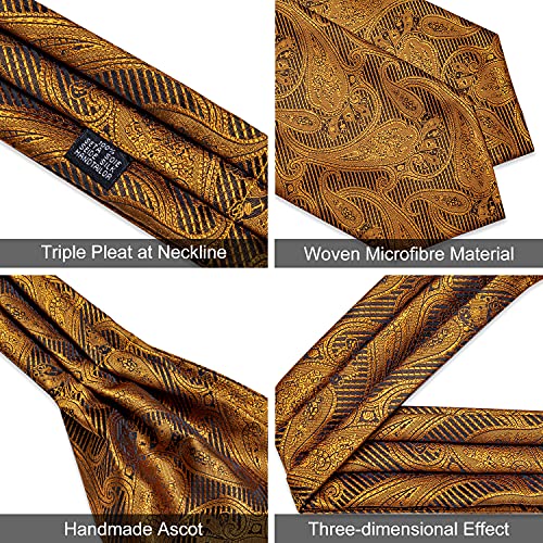 Image of DiBanGu Mens Silk Ascot Ties Paisley Jacquard Woven Cravat and Pocket Square Cufflinks with Lapel Pin for Business Wedding
