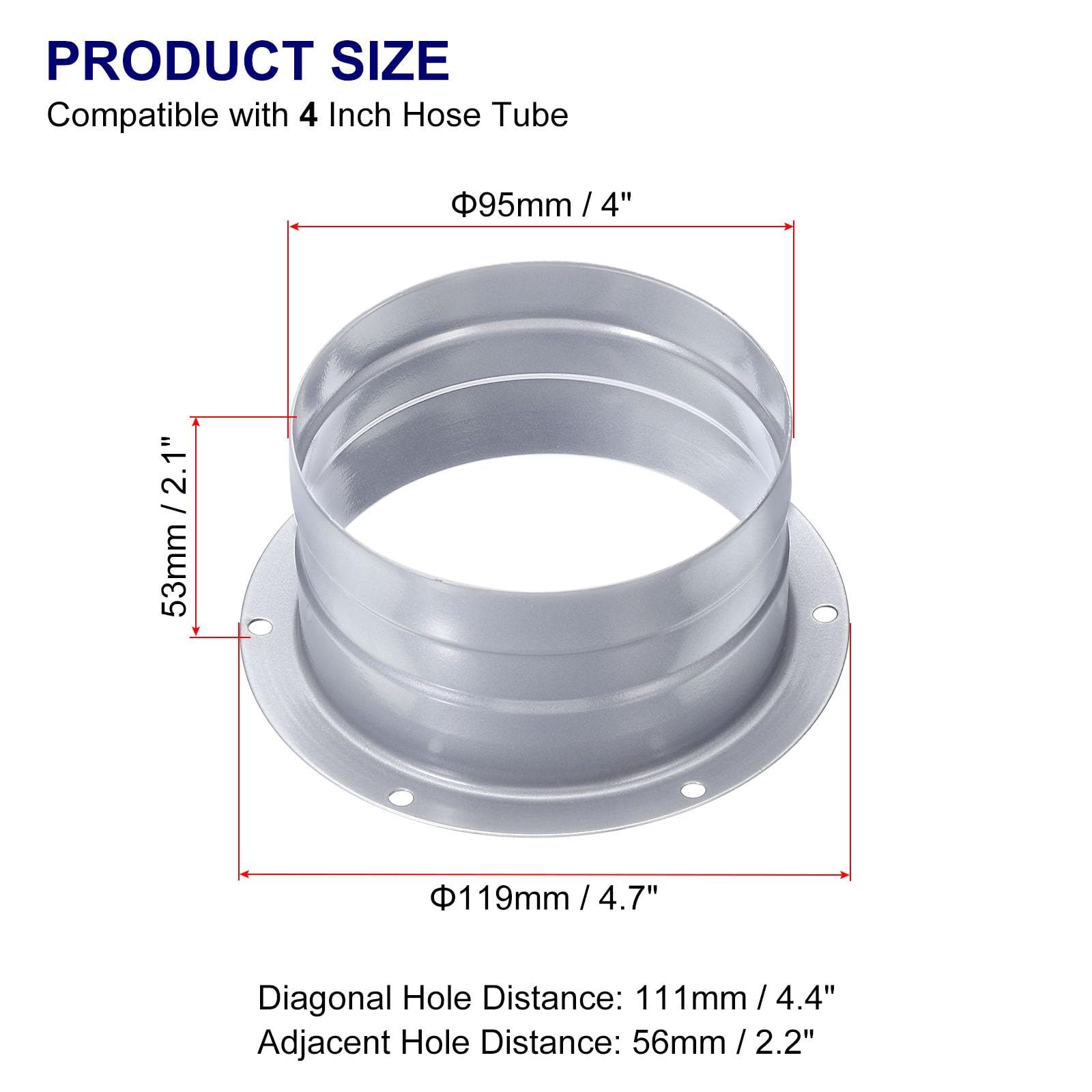 PATIKIL Duct Connector Flange, 4 Inch, 4 Pack Straight Pipe Exhaust Flange - Image 2