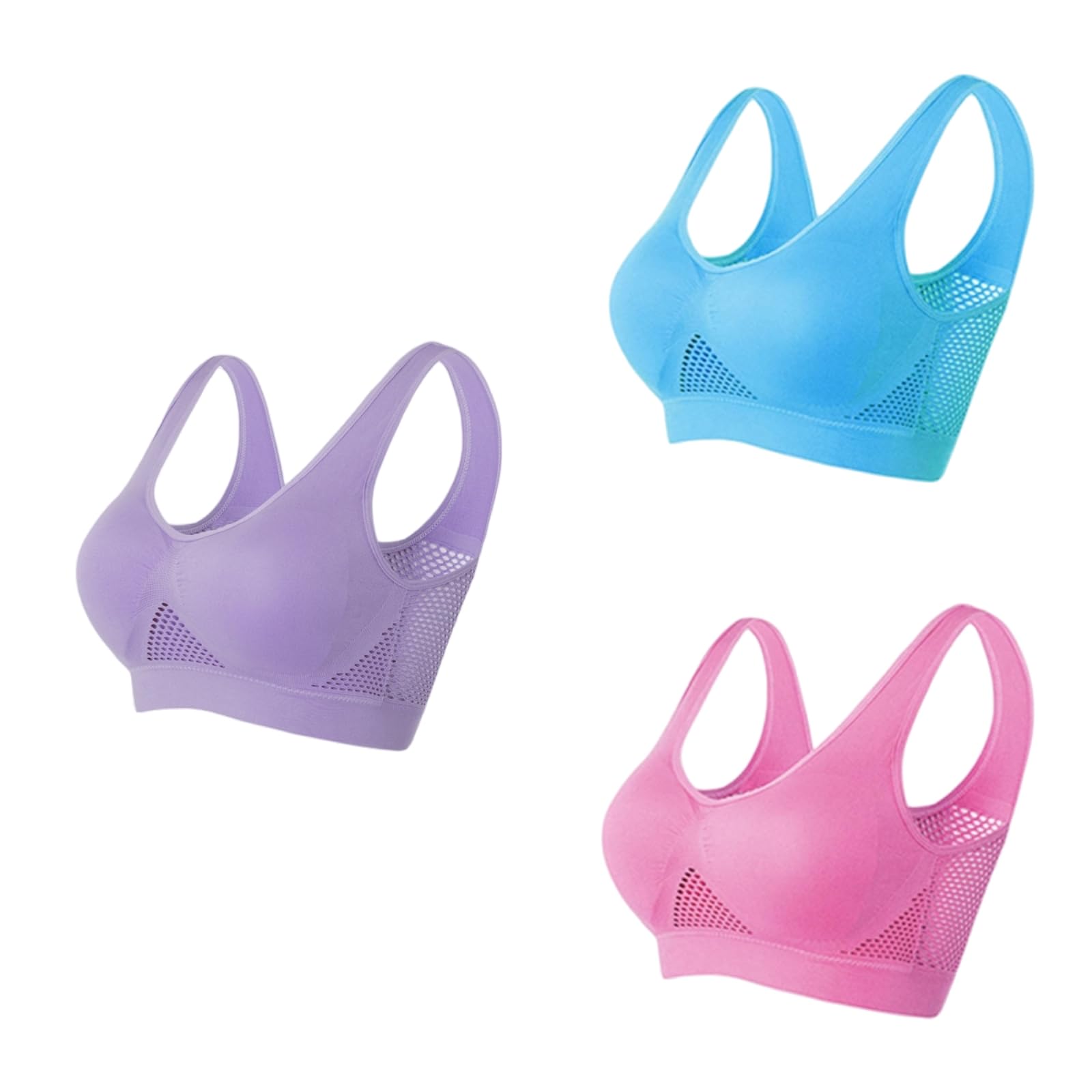 Sujetador Yoga 3 Pack Mujeres Hueco De Malla Lateral Deportivo Sin Alambre Costuras Acolchado Más Tamaño Chaleco Activo Diario-3 Beige-m