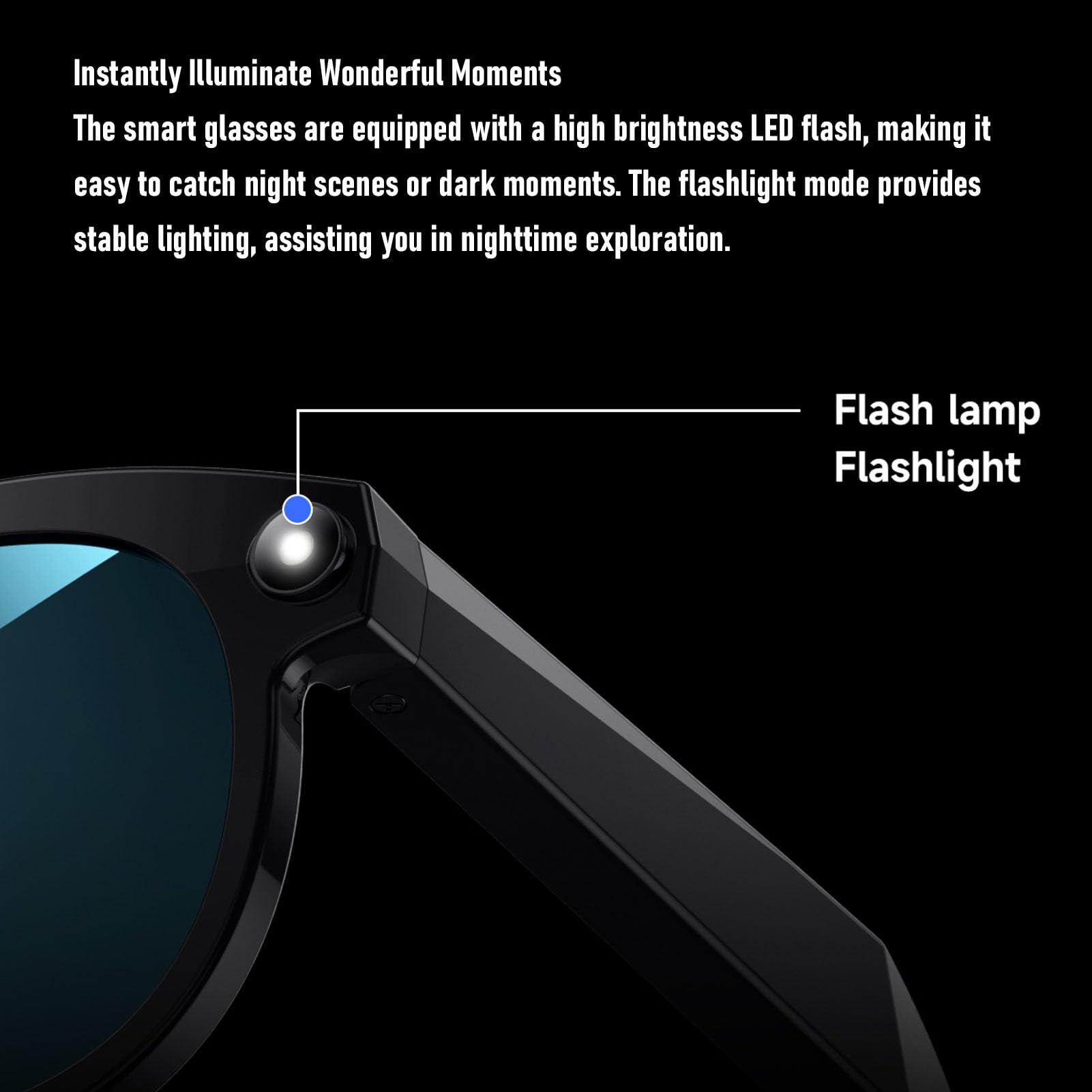 Asixxsix Occhiali Intelligenti AI con Fotocamera, Occhiali per Fotocamera da 2 MP con Traduzione in Tempo Reale, Assistente Vocale e Flash LED, per (Montatura nera con lenti trasparenti e blu)