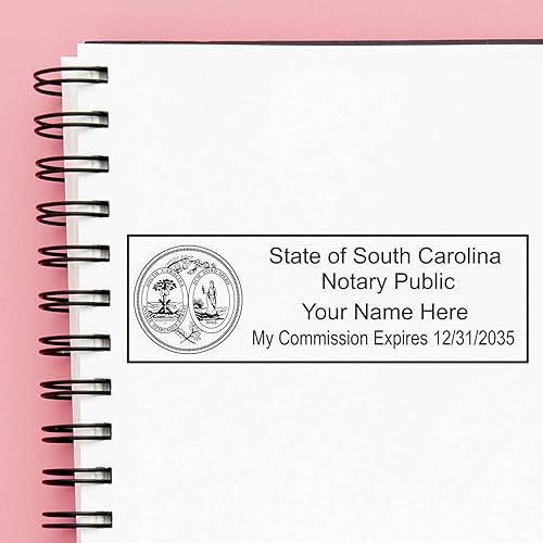 Sello notario de Carolina del Sur autoentintado, sello notario de Carolina del Sur, impresión rectangular, tamaño 78 pulgadas x 2-14 pulgadas, hasta