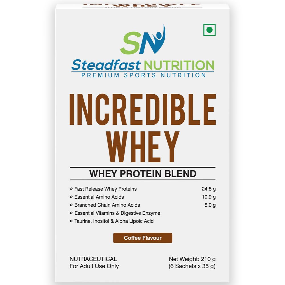 Steadfast Nutrition Incredible Whey Protein| Isolate and Concentrate Fast release Protein Powder for Men and Women No added preservatives (Coffee, 6 Sachets)-image-45