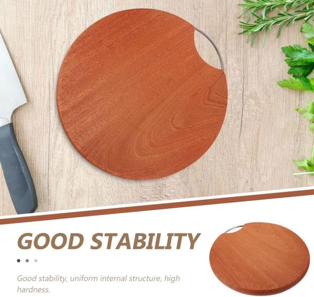Round Wooden Cutting Board with Metal Handle, 14 Inch Double-Sided Chopping Board for Meat, Fruit, Bread, Steak, Vegetables