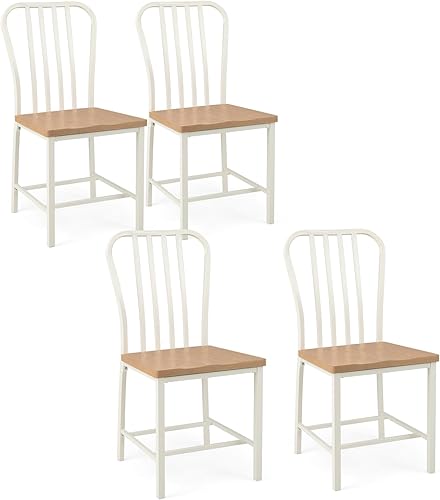 COSTWAY Juego de 4 sillas de comedor de 18.5 pulgadas de altura de asiento, sillas de cocina con respaldo de eje sin brazos, silla Windsor de granja