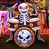COMIN 5 FT Halloween Inflatable Rock Skeleton with Music, Built-in LED Lights, Blow Up Outdoor Yard Decoration for Garden Lawn Party Indoor Decor