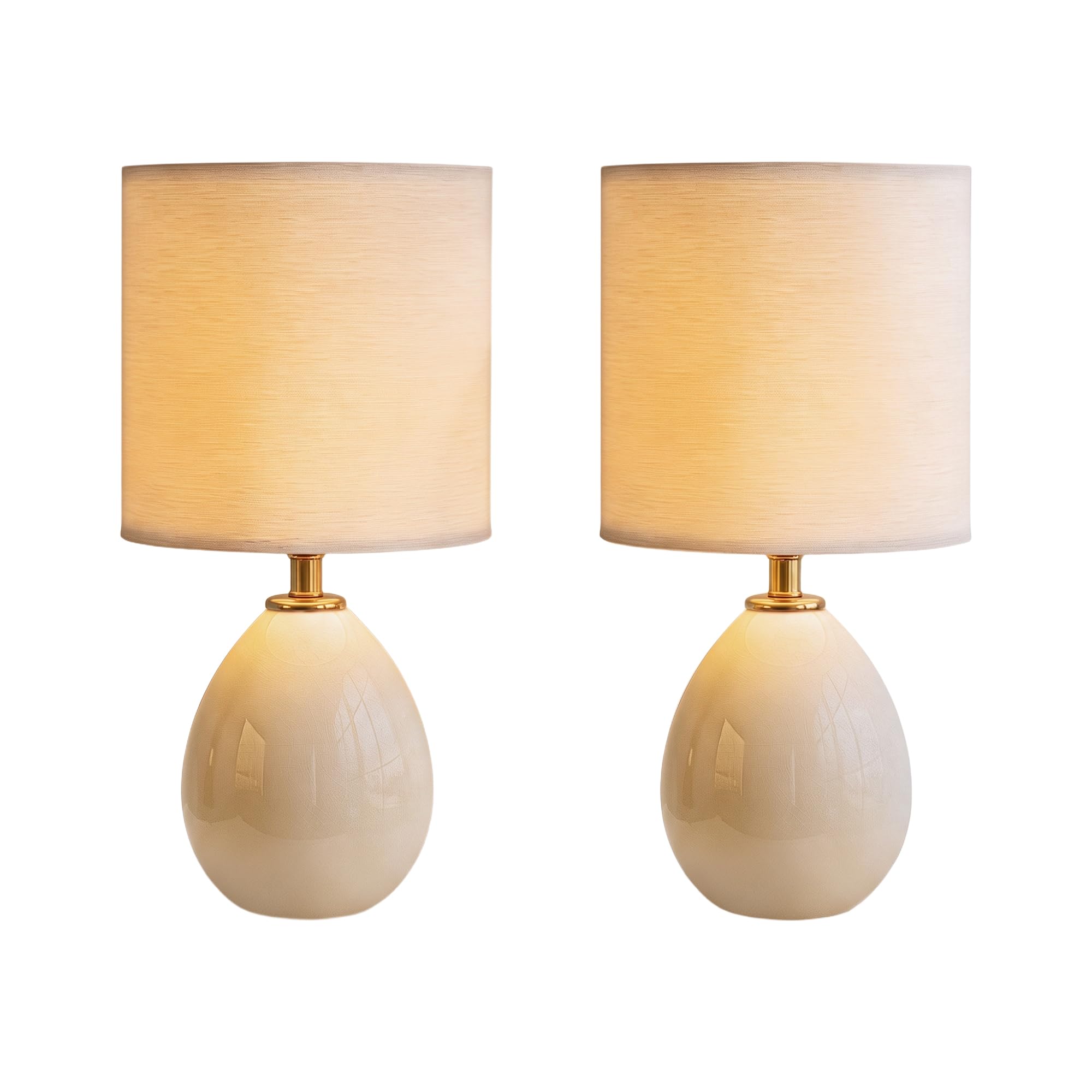 Dawnwake Nachttischlampe, 2-Teiliges Set, Dimmbare LED-Tischlampe Mit Keramikfuß und Leinenschirm, Geeignet Für Schlafzimmer, Wohnzimmer und Büro[Energieeffizienzklasse F]