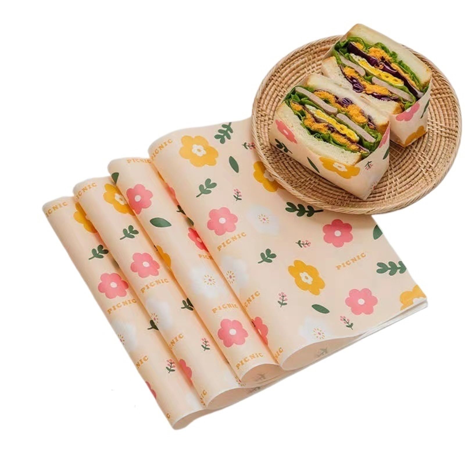 Papel de horno Forros de papel pergamino resistentes a la grasa for cestas, envoltorios alimentos for sándwiches, papas fritas, hamburguesas y(100Pcs)