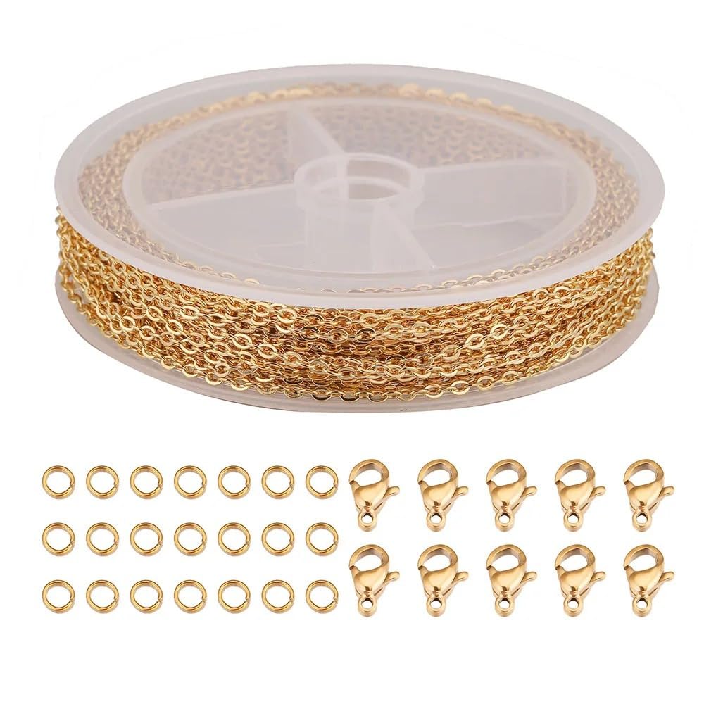 2 Rouleaux Chaînes Acier Inoxydable Pour Bijoux - Or Et Argent - 5m + Fermoirs