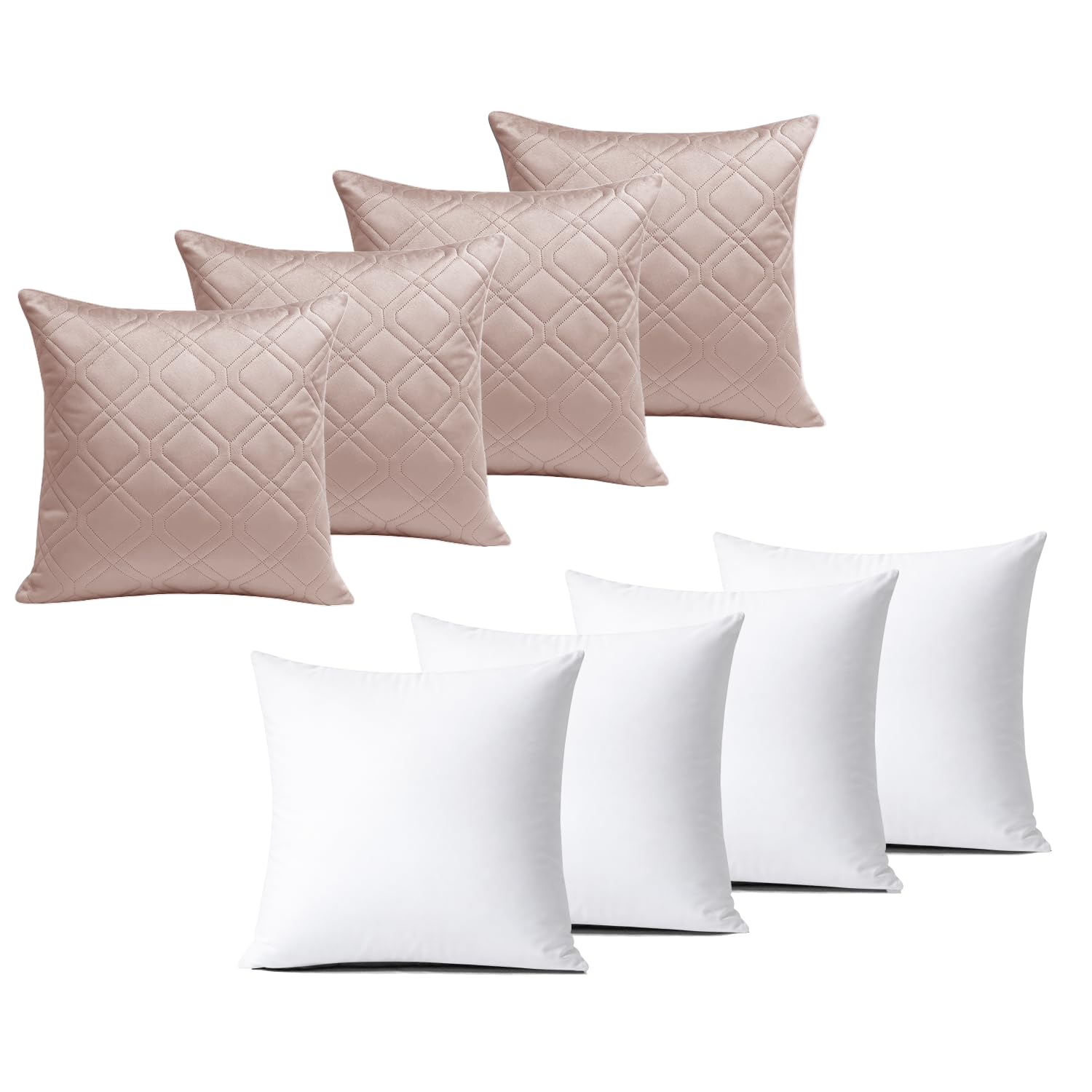 BedLooms Cushions with Covers Included 45x45 cm Pink Pack of 4 (4-Cushion Covers + 4-Cushion Inners) Ultrasonic Diamond Velvet Square Throw Pillow Cases with Invisible Zipper for Office Sofa Bedroom