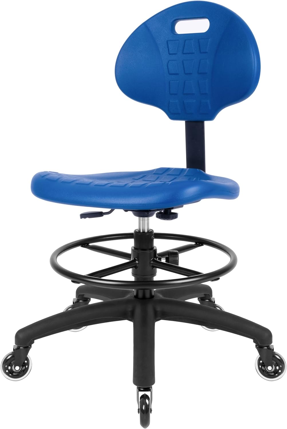 TAKE UR SEAT® Deluxe Polyurethane Drafting Lab Stool Chair, 18" Adjustable Footring, 8" Adjustable Height, 450 lbs seat Capacity,Shipped Within 24 Hours, Blue (Med. Bench Height,Blade Wheels)