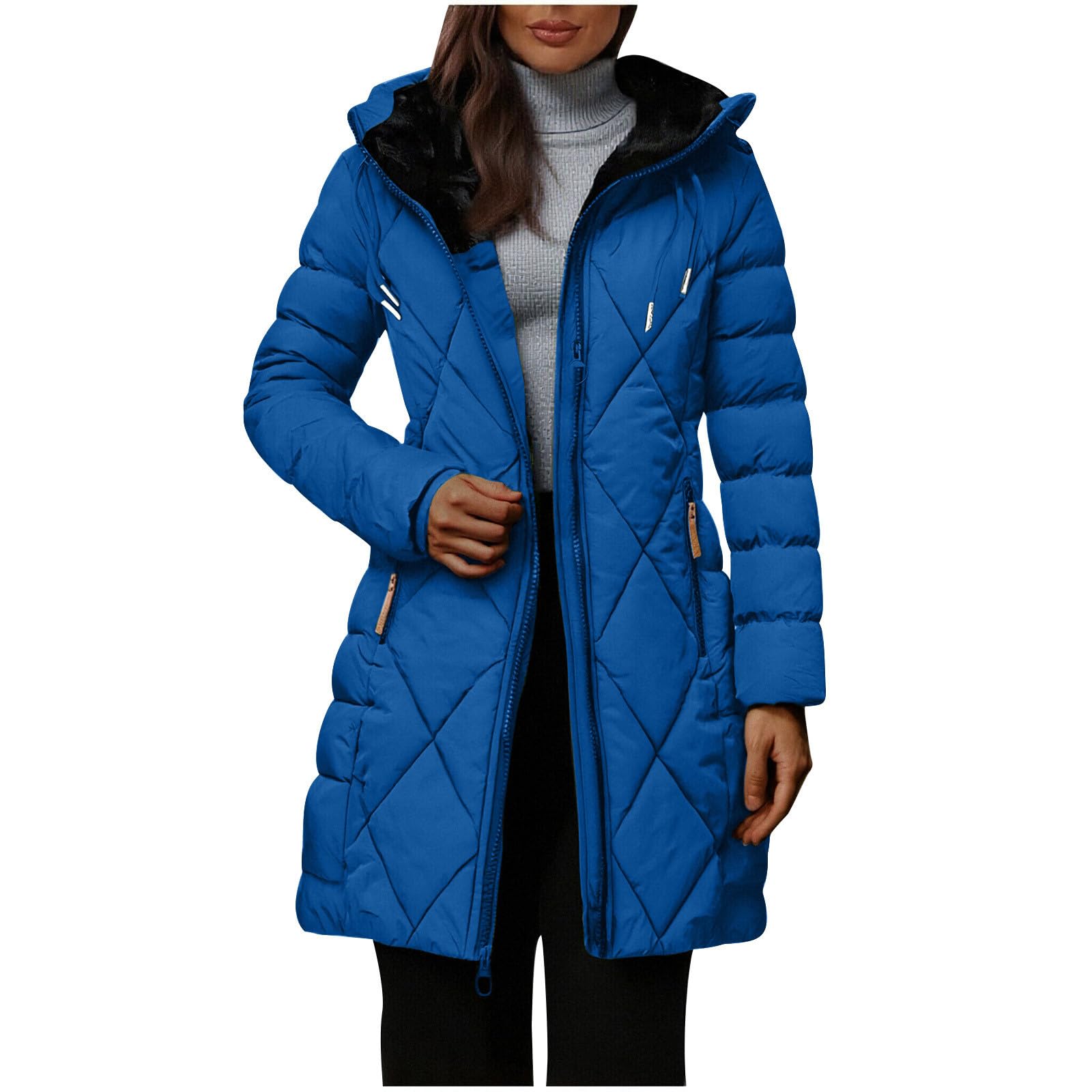 Abrigos de invierno para mujer, chaqueta acolchada cálida con forro polar para mujer, abrigo grueso y mullido, chaqueta resistente al viento, chaqueta térmica larga con bolsillos