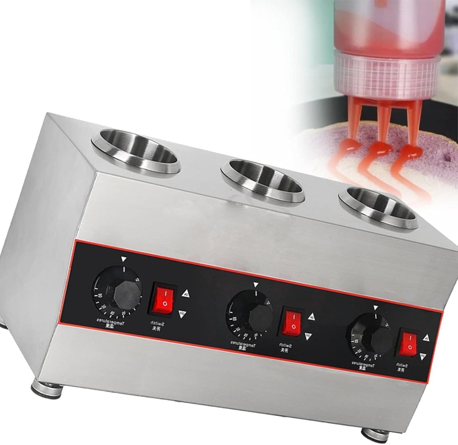 Electric Cheese Sauce Warmer Hot Fudge Warmer Dispenser Nacho Cheese Dispenser Warmer, Adjustable with Squeeze Bottle(3 grids)