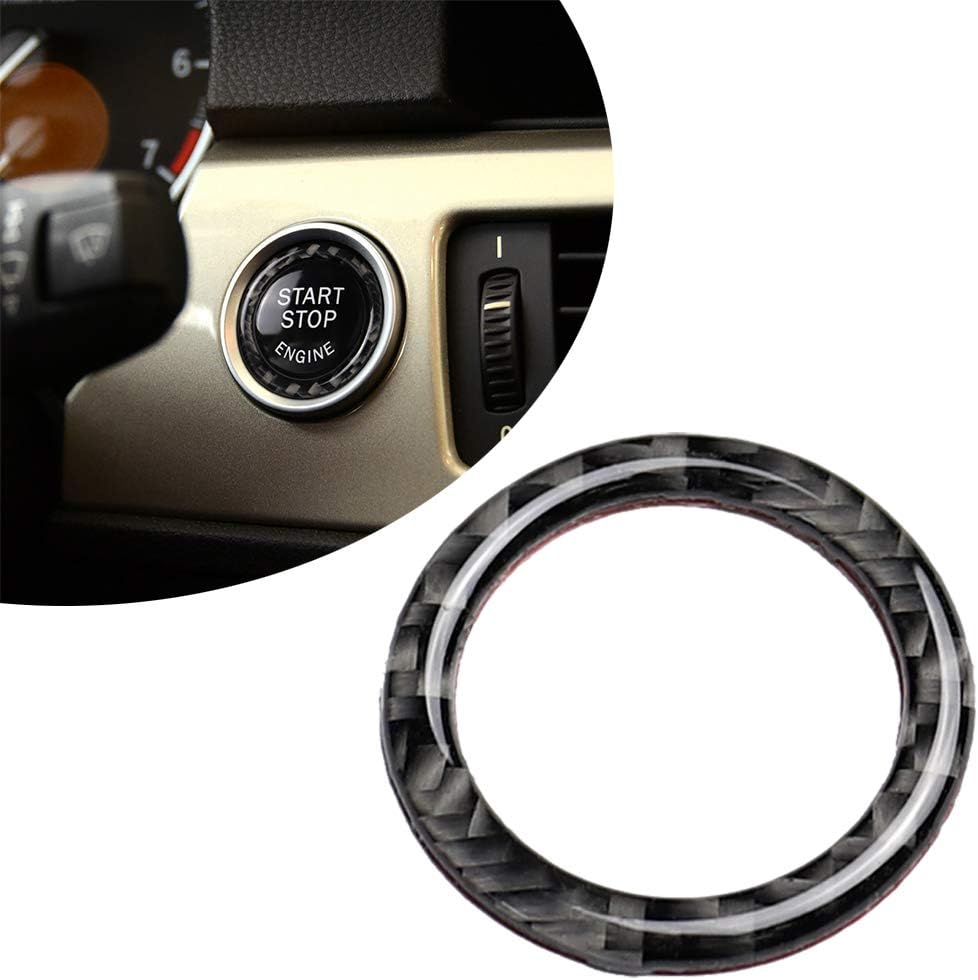 Carbon Fiber Car Engine Start Stop Ignition Key Ring Sticker Compatible with BMW E90 E92 E93 3 Series Engine Start Button Cover (Solid Color)