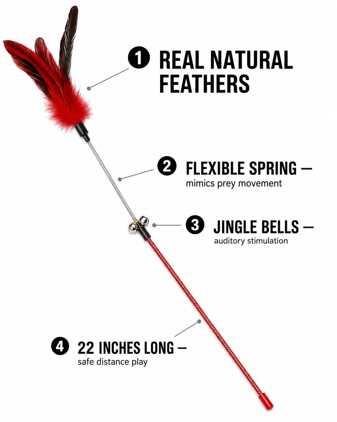 Varita de juguete para gatos, juguete de plumas para gatos, 5 piezas interactivas para gatos, varita de plumas para gatos de interior