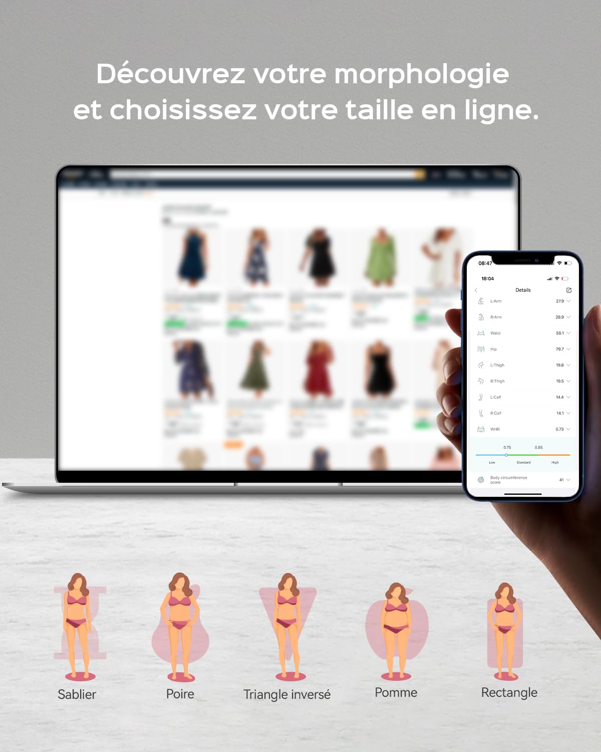 Mètre Ruban Corps Rétractable | Connecté avec Application pour Mesure du Corps, Suivi Fitness et Perte de Poids, Rechargeable, 60 Pouces/150 cm