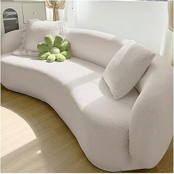 Stretch Semi Circle Curved Sofa Cover, Shaped Semi-Circular Non-Slip Curved Couch Cover for Living Room, Washable Sectional Couch SlipcoverCream White,2 seat 57-72.83in