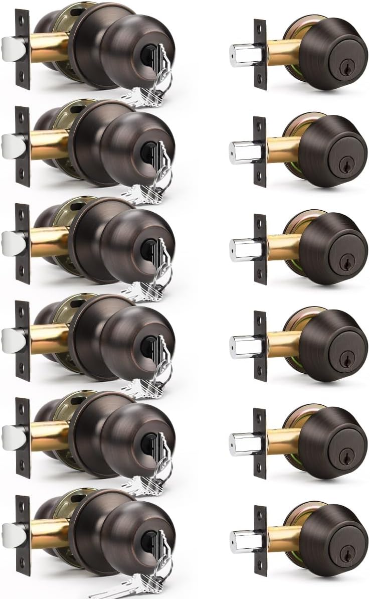 Brotima 6 Pack Entry Door Locksets with Single Cylinder Deadbolt, Oil