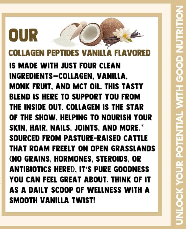 Miniatura 3 de Cherie Sweet Heart - Péptidos de colágeno en polvo vainilla 12 porciones, colágeno hidrolizado criado en pasto, alimentado con pasto, apto para