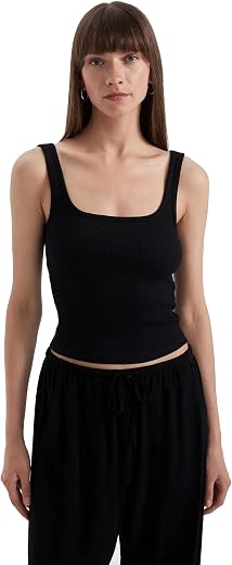 Stare ans You Square Neck 100% Cotton Rib Sleeveless Tank Crop Top